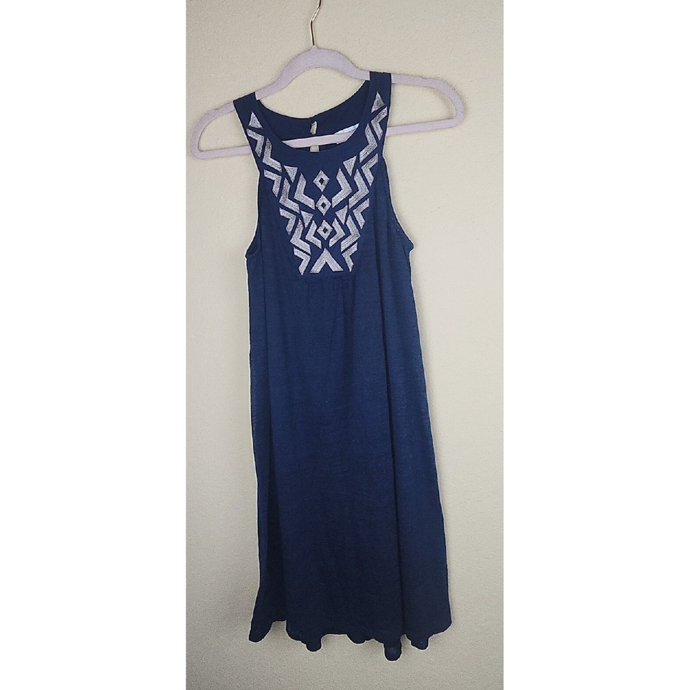 Liz Lange Maternity Navy Blue Geometric Embroidered Shift Dress Small Sleeveless
